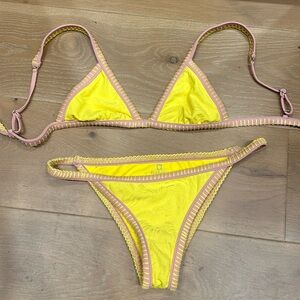 Elle jay yellow and tan bikini small top medium bottoms